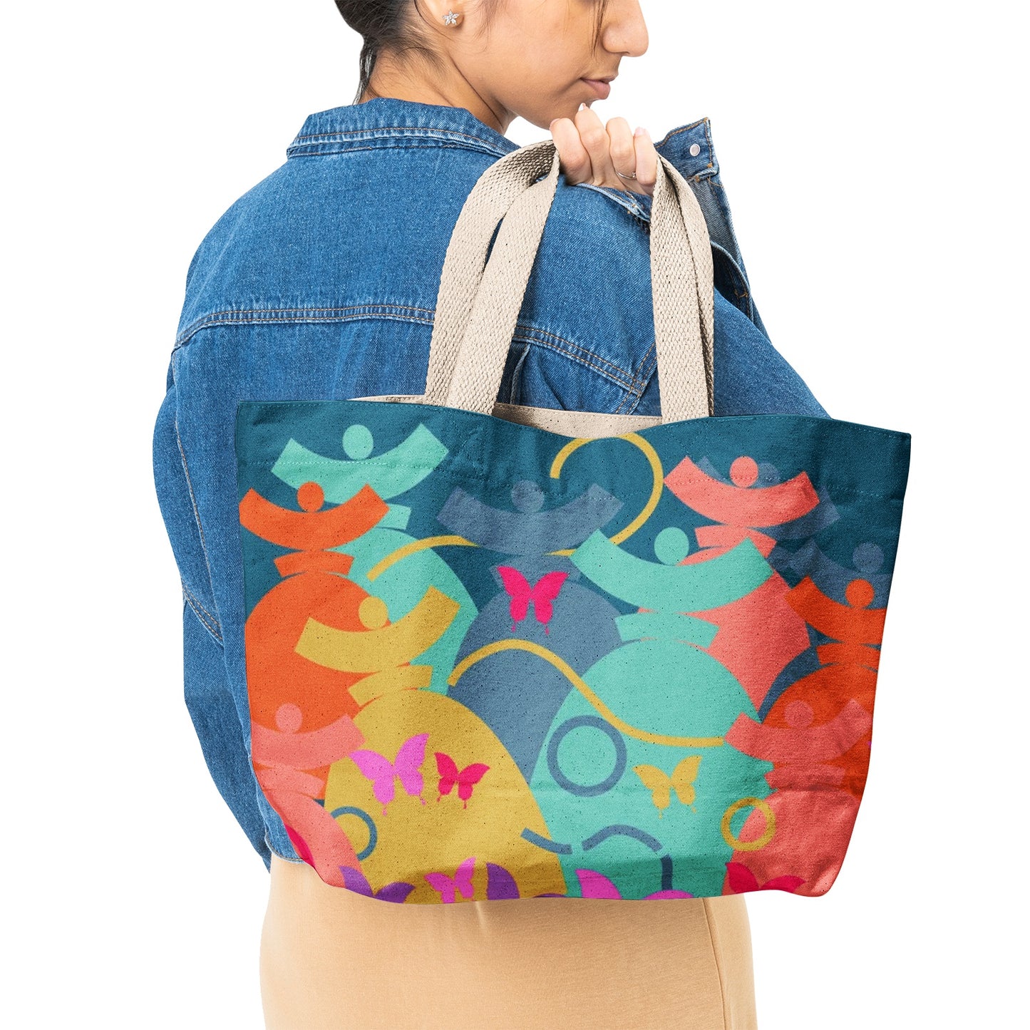 Dolores signature. Sac fourre-tout en toile naturelle Dolores, "Papillons"